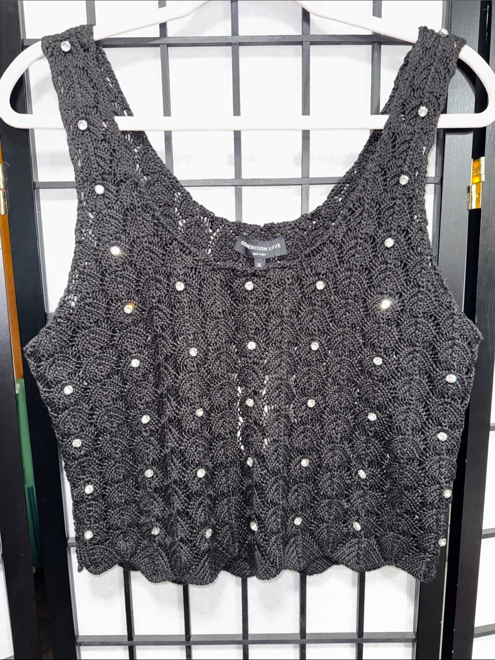 Generation Love Sol Crystal Pointelle Knit Tank in Black, size XL - Picture 7 of 11